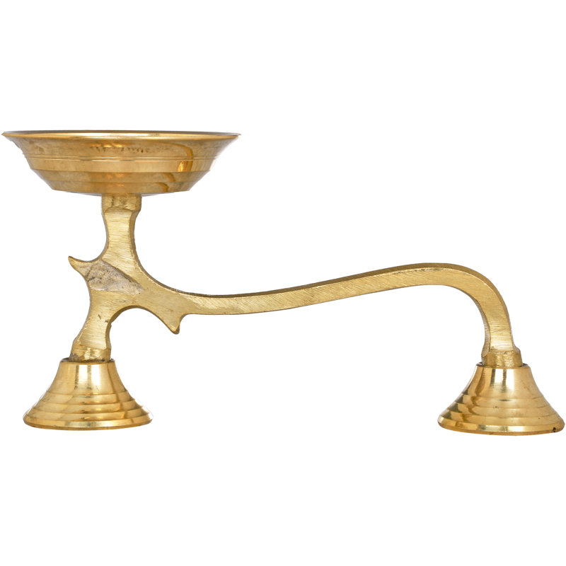 4" Brass Handheld Camphor Burner and Aarti Lamp with Handle - Traditional Indian Prayer Ritual Diya for Home Temple Meditation Spiritual Decor