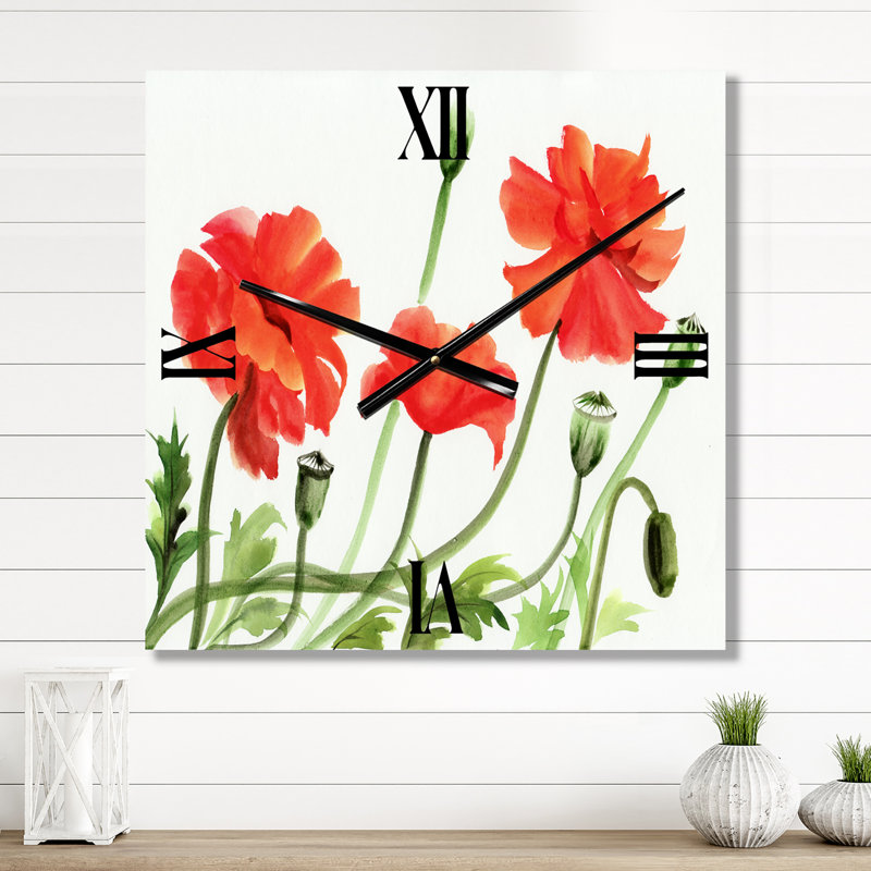 Vintage Red Poppies III - Horloge murale traditionnelle, Médium