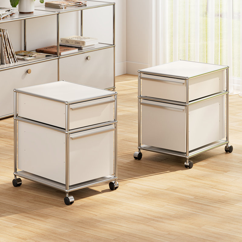 Classeur à 2 tiroirs en acier avec roulettes H 24 po x l 16,3 po x P 20,5 po (1 ensemble), Blanc