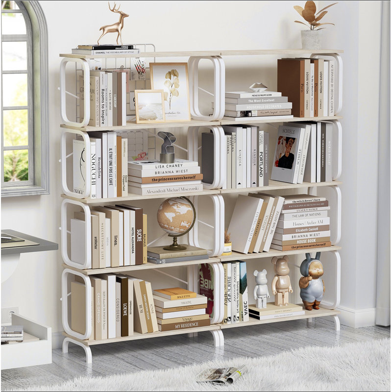 5 Tier Large Book Shelf, Bookcase Home Office Open Bookshelf,Shelves for Living Room, Office Shelf,Vintage Industrial Style Bookshelf with White Metal Frame