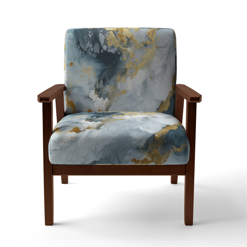 Berdahl Marble Upholstered Armchair, Gray/Gold Polyester, Brown Square Arms