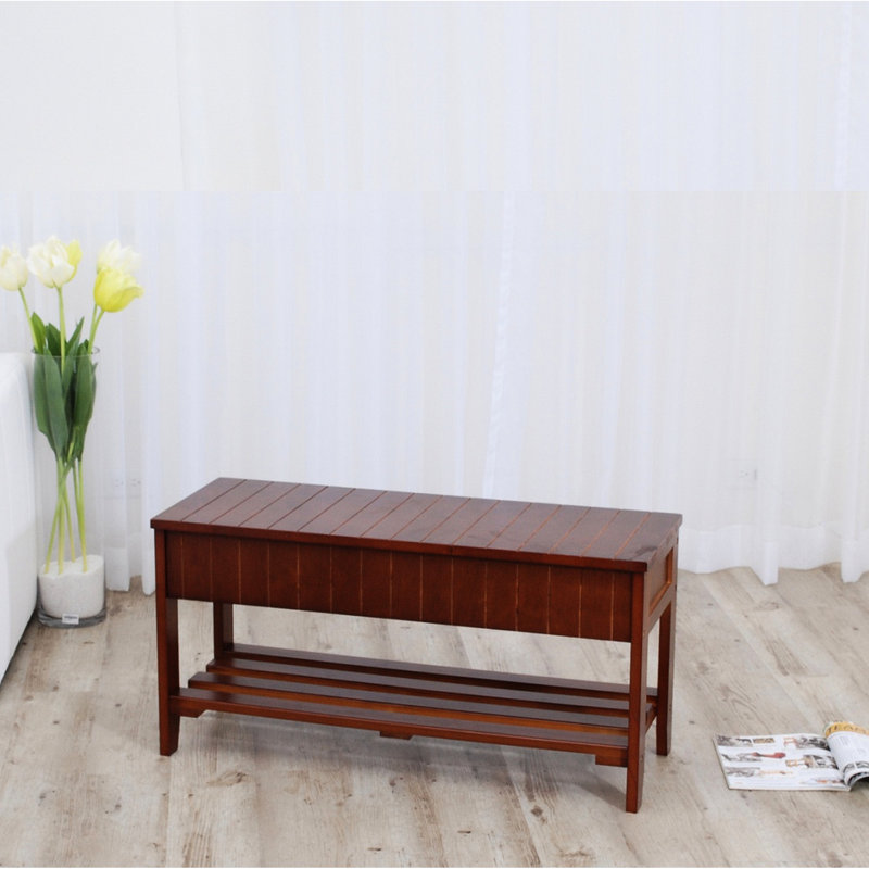 Quality Solid Wood Entryway Shoe Bench In Cherry With Functional Storage - 35.5" L X 13" W 18" H Strong And Practical Finish Handy Convenient For
