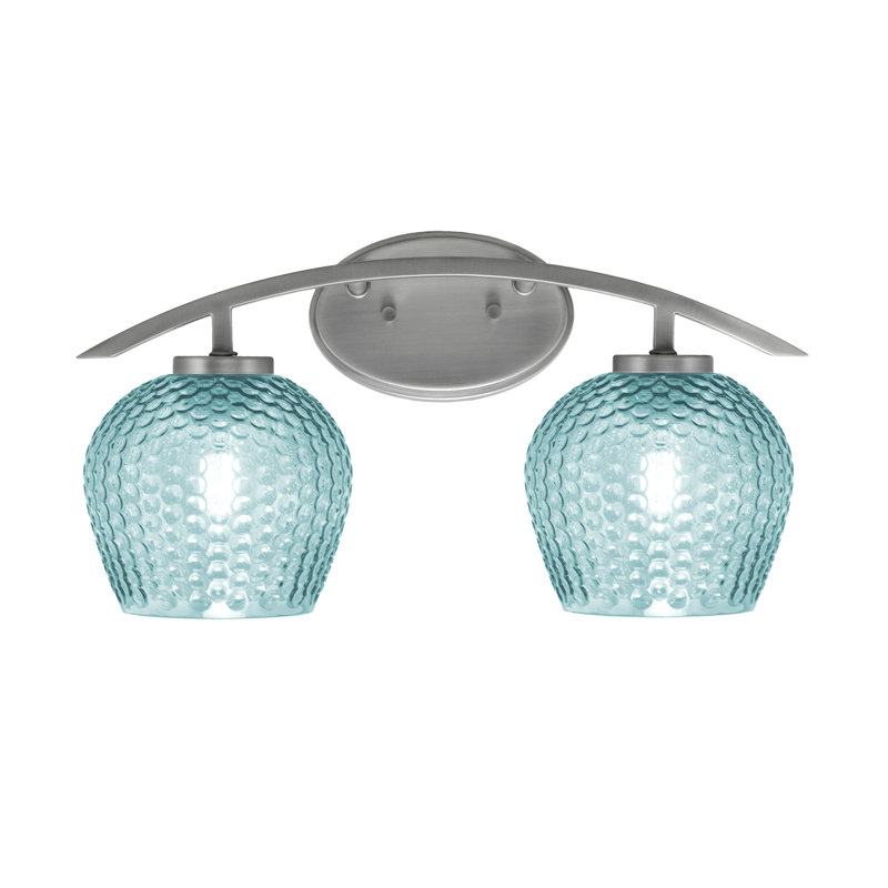 Barre d'éclairage de salle de bain 2 lumières kurve au fini graphite avec verre texturé de 6 po, Argent argent, Sarcelle