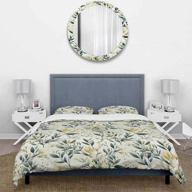 Literie en V à feuilles tranquilles, Housse de couette pour grand lit et 2 taies décor