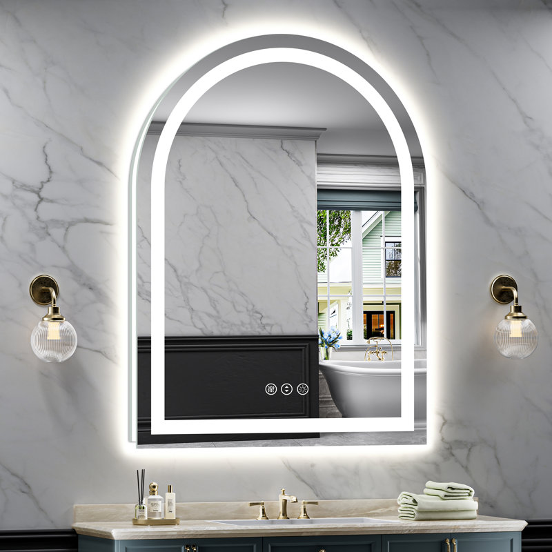 Arch Bathroom LED Mirror with Frontlit & Backlit, Anti Fog Lighted Vanity Mirror with Stepless Dimmable, ETL Listed, IP54 Waterproof, CRI90+, HD Tempered Glass