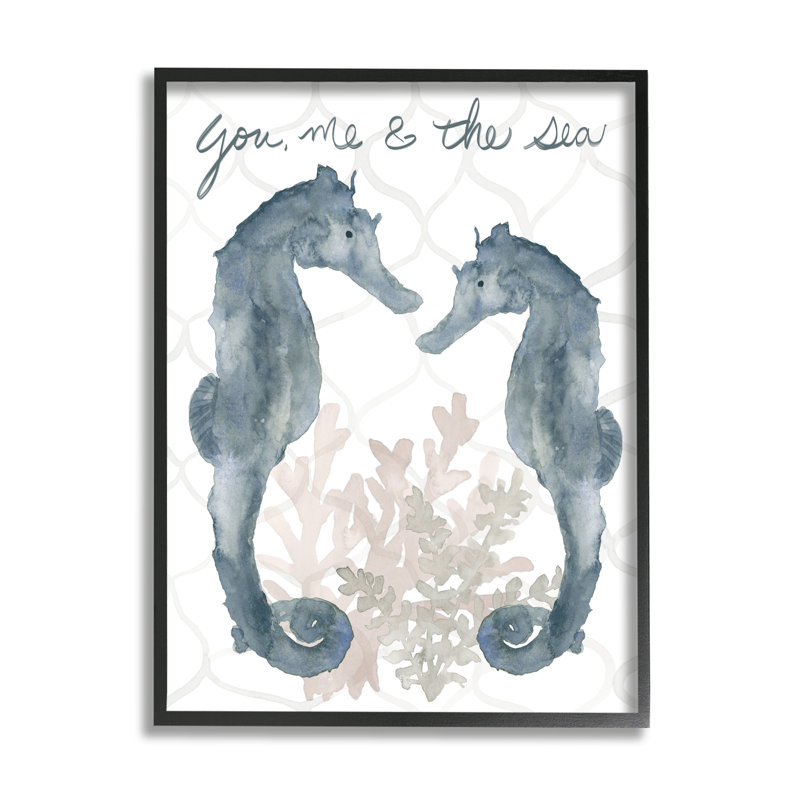 You Me The Sea Expression, hippocampes aquatiques doux, H 14 po x l 11 po x P 1,5 po, Giclée encadrée noir minuit