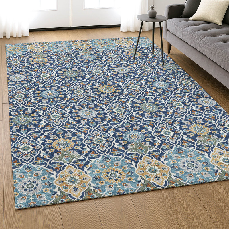 Premium Machine Washable Mayfield AMF2199 panel Rug, Navy, 10' x 14'