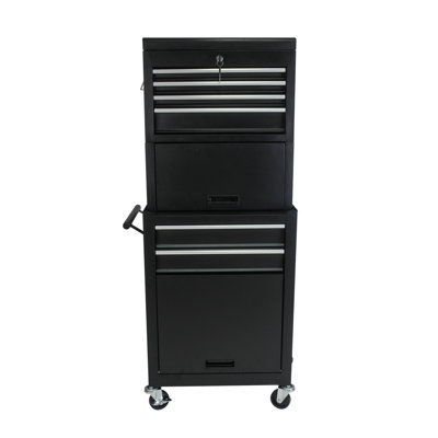 Tool Cabinet On Wheels, 6-Drawer Lockable Rolling Tool Chest W/ 4 Universal Wheels, 2 In 1 Detachable Tool Box Storage Organizer For Garage Workshop Repair Shop, Black