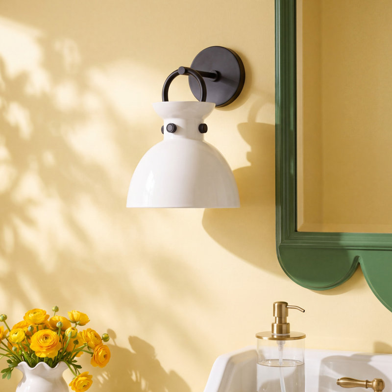 Tinka Armed Sconce, Matte Black, Glossy Opal