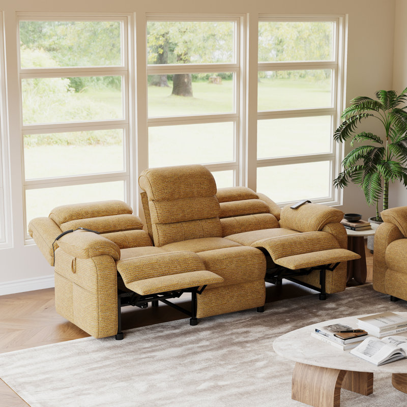 79" Wide 3-Seater Power Reclining Sofa with Dual Motorized Recliners, Brown