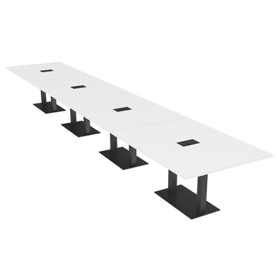 Table de conférence rectangulaire avec base en métal double | Unité électrique