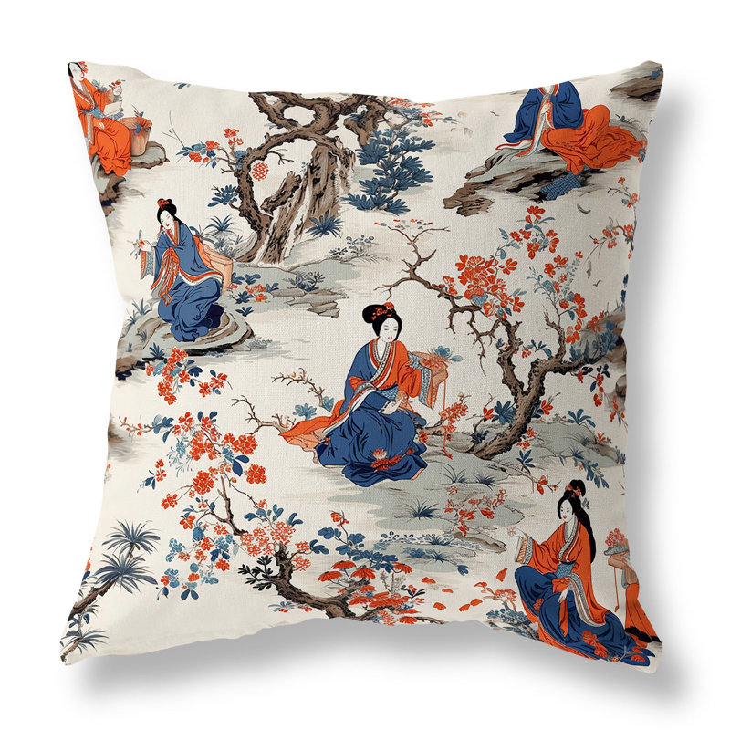 Coussin intérieur / extérieur Imperial Palace Garden, H 16 po x l 16 po, Bleu/orange