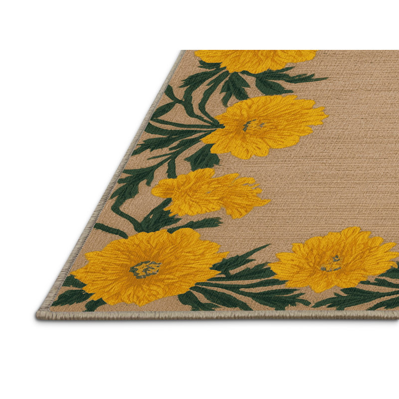 Tapis botanique beige lavable à la machine, Rectangle 5 pi x 8 pi