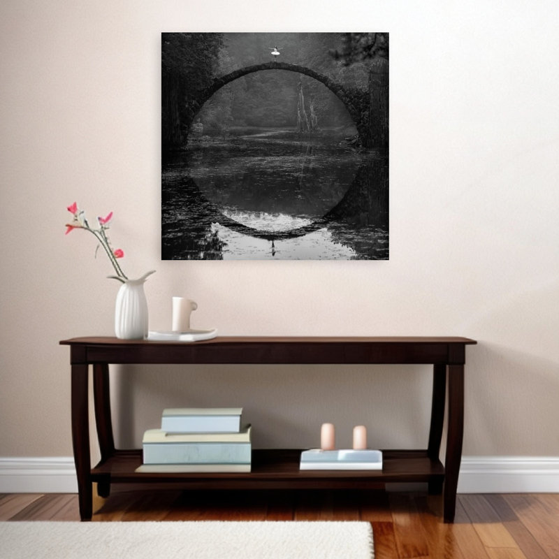 «Graceful Ballerina Bridge Reflection Dramatic Elegant Ethereal Forest Nature», reproduction d'art, H 36 po x l 36 po