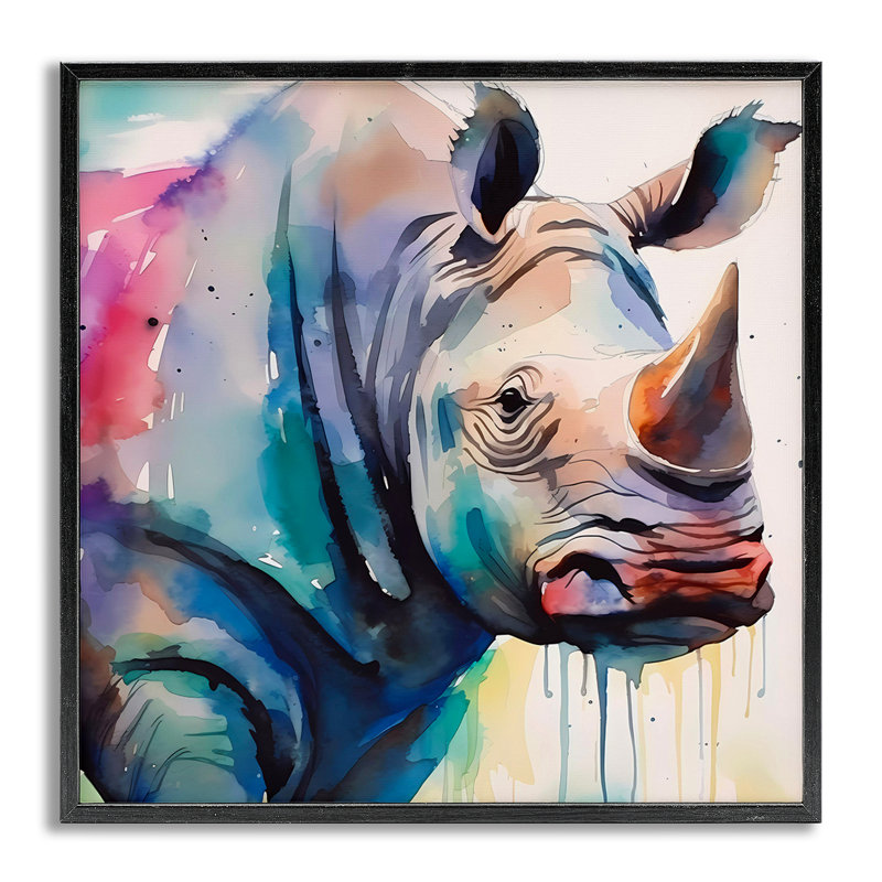 «Paint Drip Rhinoceros», art de la giclée encadrée par Walker Noble, Estampe numérique Farmhouse, H 12 po x l 12 po