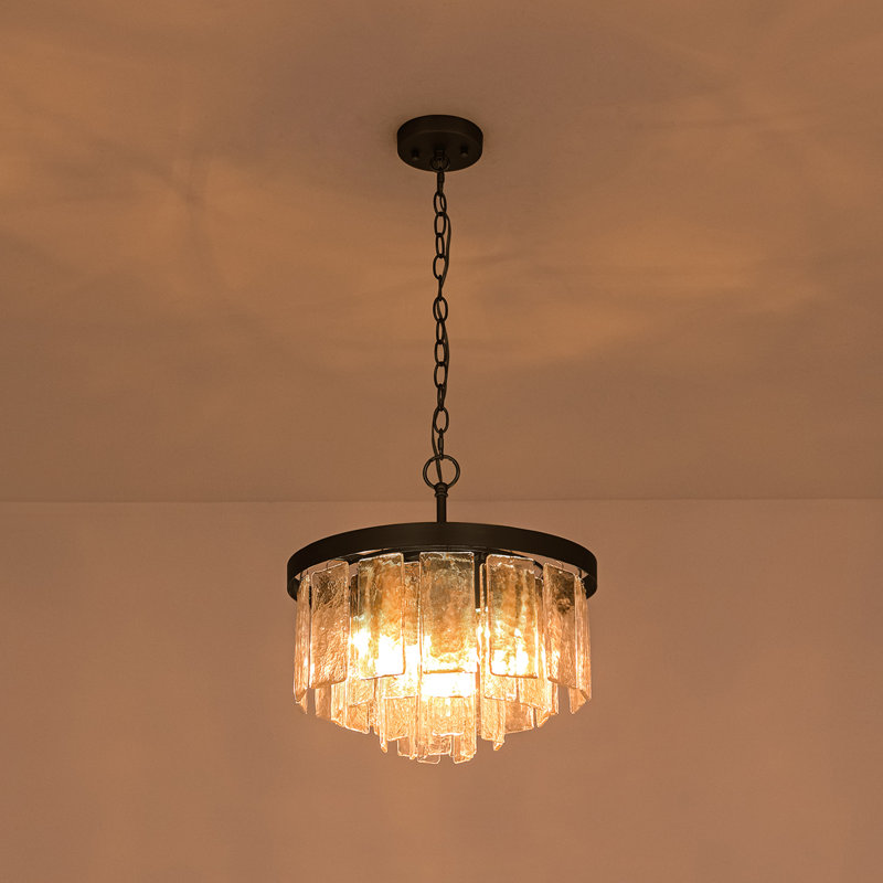 Lustre tambour en verre Livingon, Noir mat