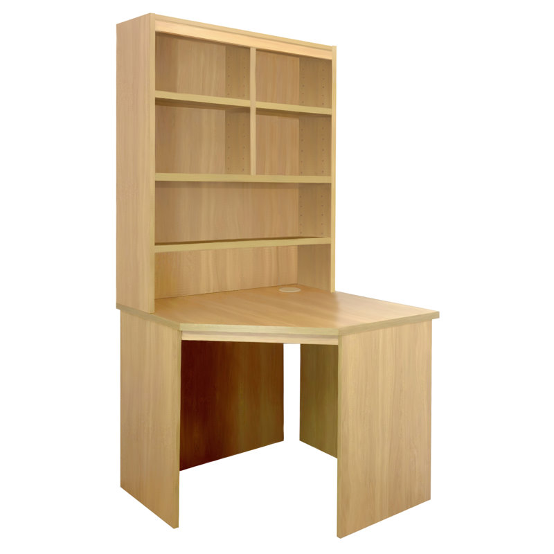 Fiona Corner Solid Wood Base Computer Desk, Classic Oak