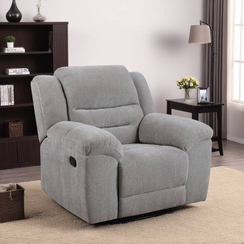 Gilo Manual Glider Recliner Armchair, 46 Inch Light Grey, Pillow Top