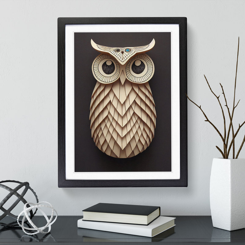 Paper Owl - Single Picture Frame Print, Black Framed, 64cm H x 46cm W x 2cm D