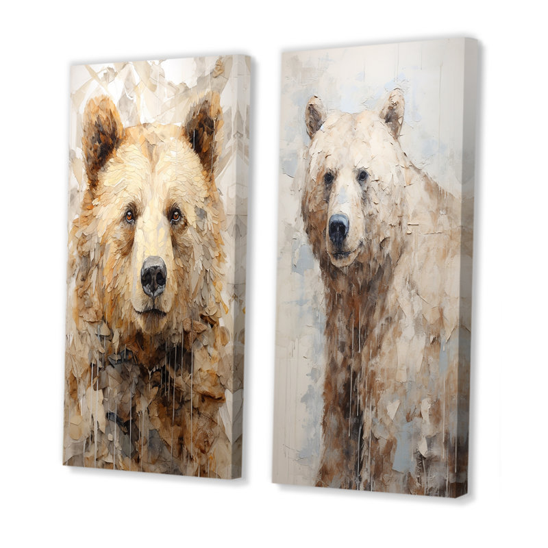 Minimalisme ours dans la glace - ensemble de salon mural 2 pièces, Toile tendue, H 28 po x l 25 po