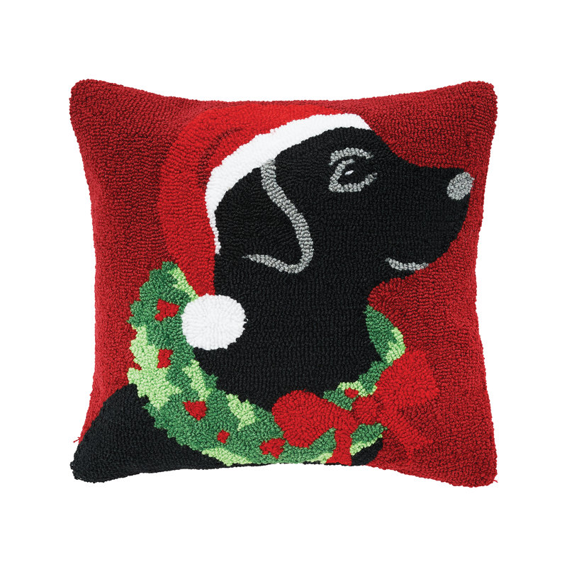 Festive Red and White Cotton Christmas Throw Pillow