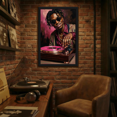 Abstrait dj avec tourne-disque vinyle rose