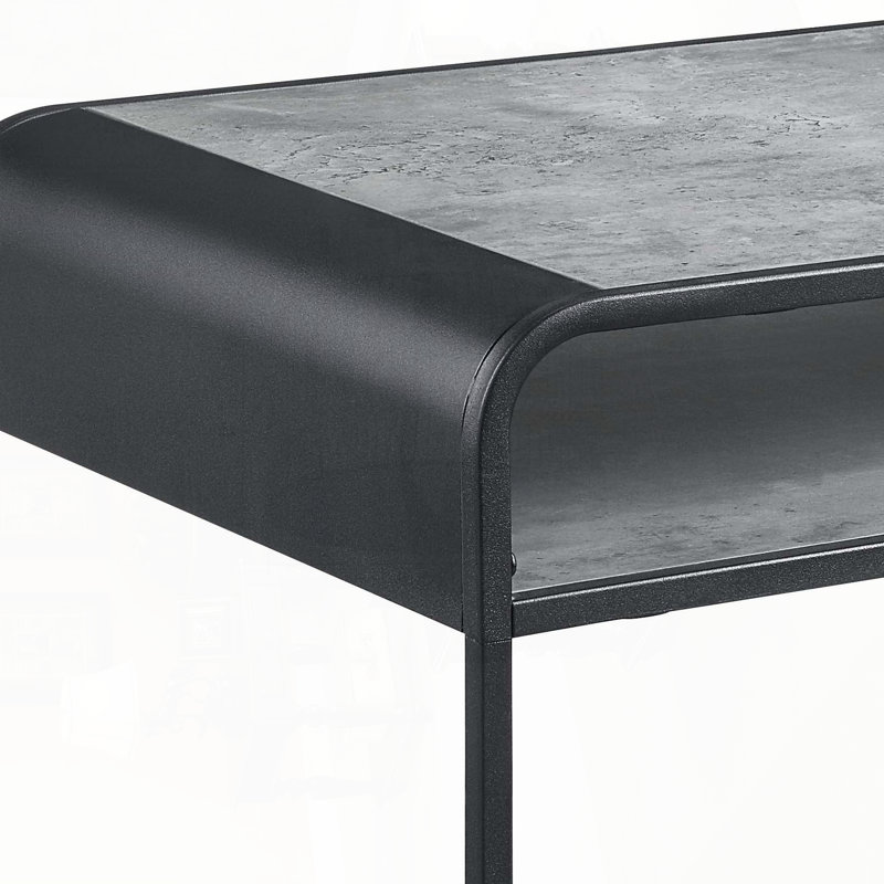 Table basse Raziela avec bord incurvé et structure en métal - Gris béton et noir