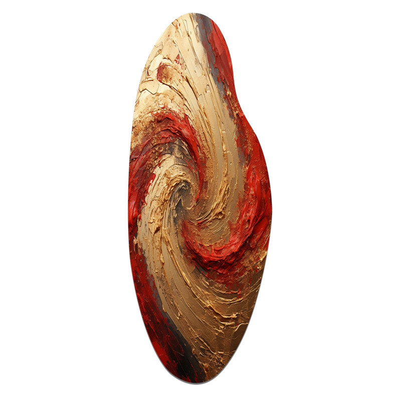 «Red Gold Fusion Spiral - Asymmetric Abstract Spirals», art mural en métal incurvé, H 38 po x l 15 po x P 1 po