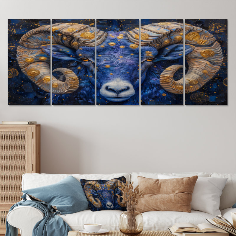 Blanc bleu, astrologie, rêve cosmique bélier, H 28 po x l 60 po