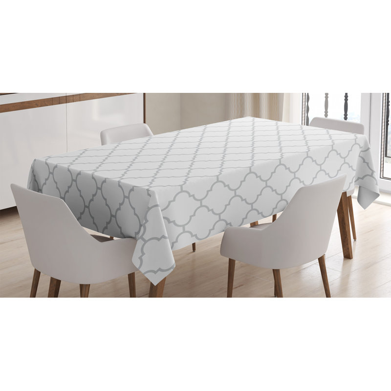 Ambesonne Grey Tablecloth, Simple Monochrome Patterns Geometric Linked Forms On Plain Background Modern, Rectangular Table Cover For Dining Room Kitchen Decor, 52" X 70", White Grey