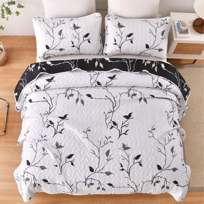 Ensemble de courtepointe à motif floral très grand 3 pièces DJY