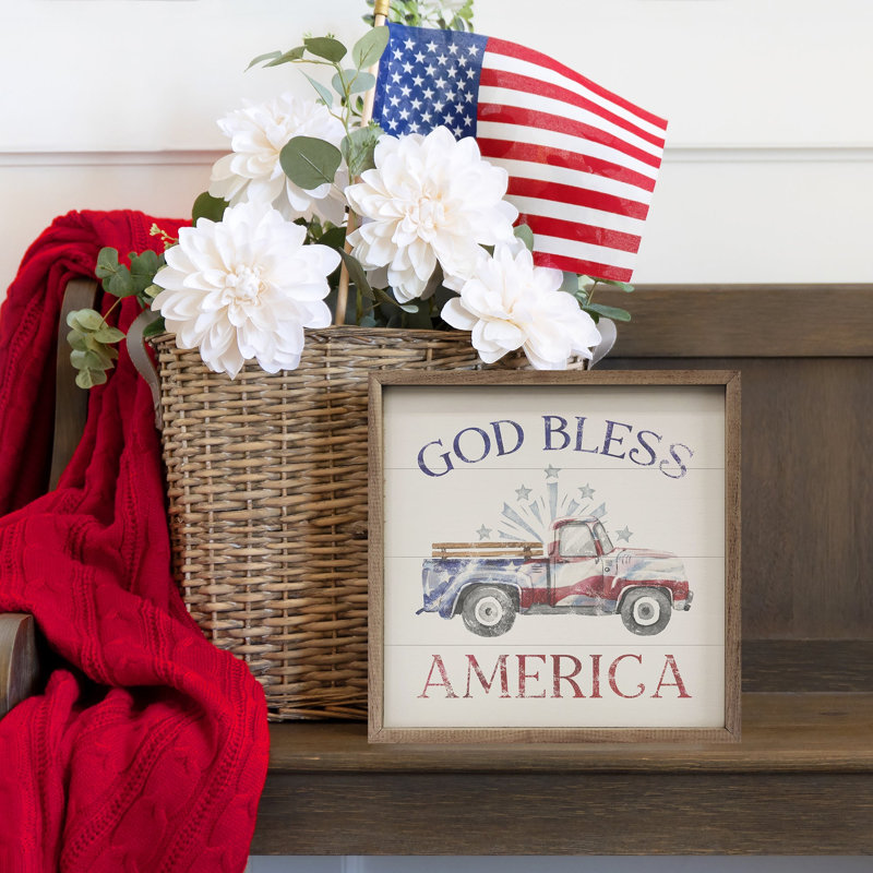 God Bless America Flag - camion blanc, H 24 po x l 24 po