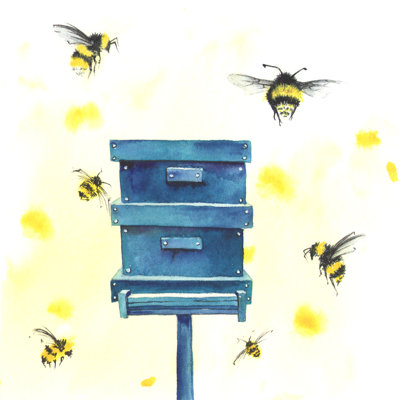 Watercolor Beehive And Bees - Wrapped Canvas Print