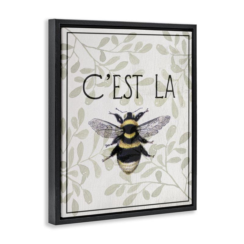 Abeille française sur cadre flottant floral, design par Lil 'Rue, H 21 po x l 17 po, Cadre flottant noir de jais