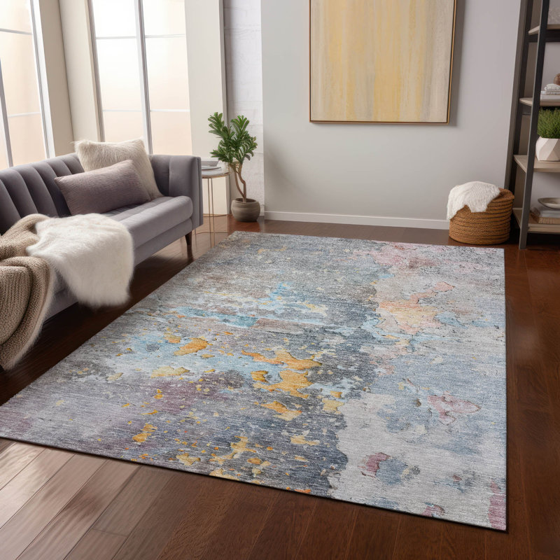 Machine Washable Indoor/Outdoor Claudian ACN1234 Granite Rug, Rectangle 8' x 10'