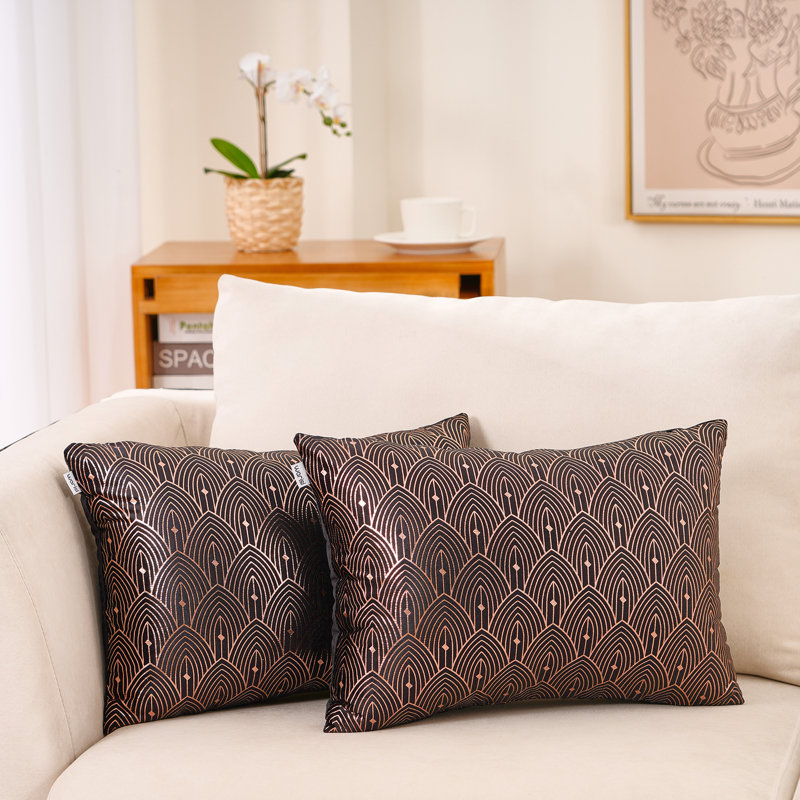 Warisi - Housse et housse de coussin géométrique en velours abstrait géométrique, Rose, Polyester/ Bourre en polyester