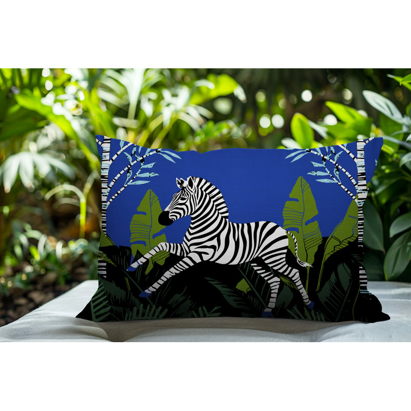 Asty Reversible Indoor/Outdoor Rectangle Pillow, Navy Blue, Rectanglar 18"H x 25"W