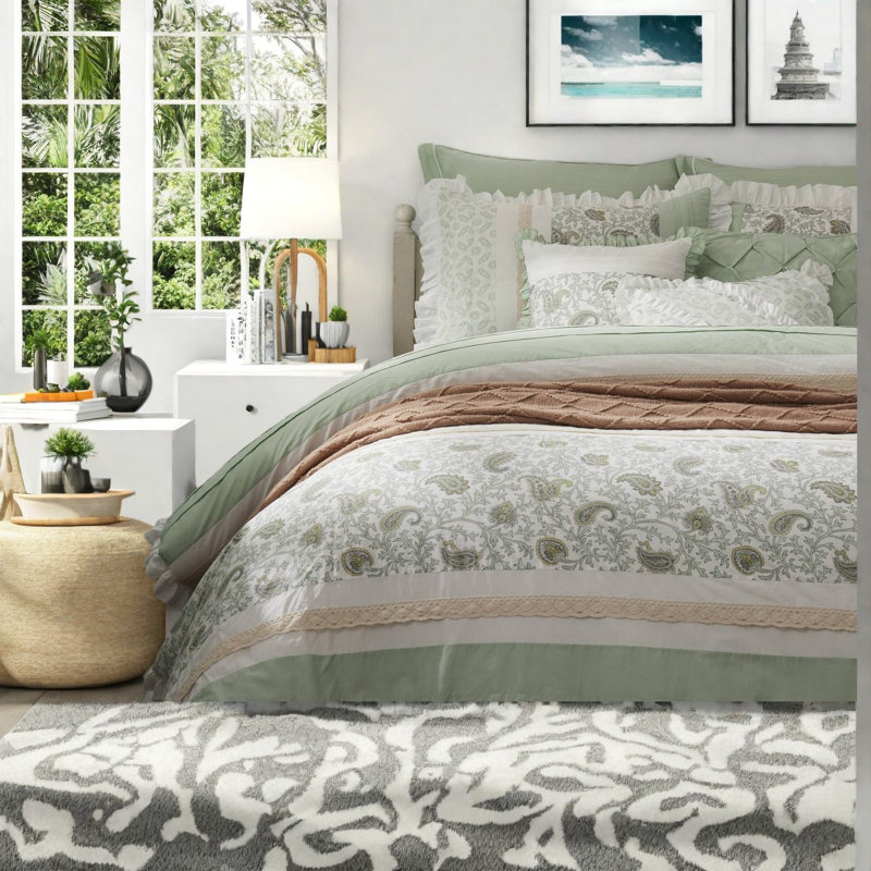 Ensemble de literie en coton percale campagnard pour grand lit