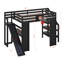 Lit mezzanine double en bois avec bureau intégré, panier de basketball et glissade-125973067