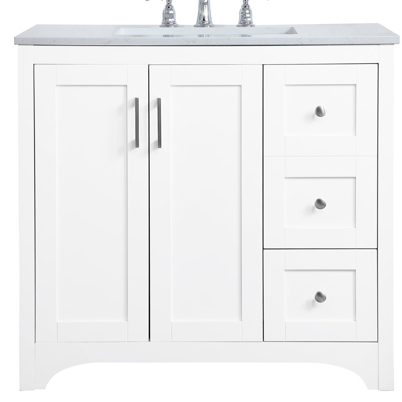 Moore 36'' Single Bathroom Vanity with Engineered Marble Top, White