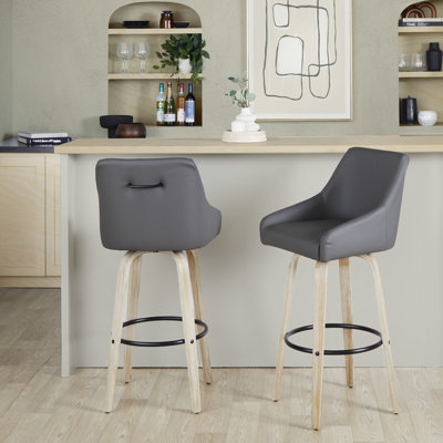 Harper 30" Fixed-Height Bar Stools with Bent Wood Legs & Round Footrest