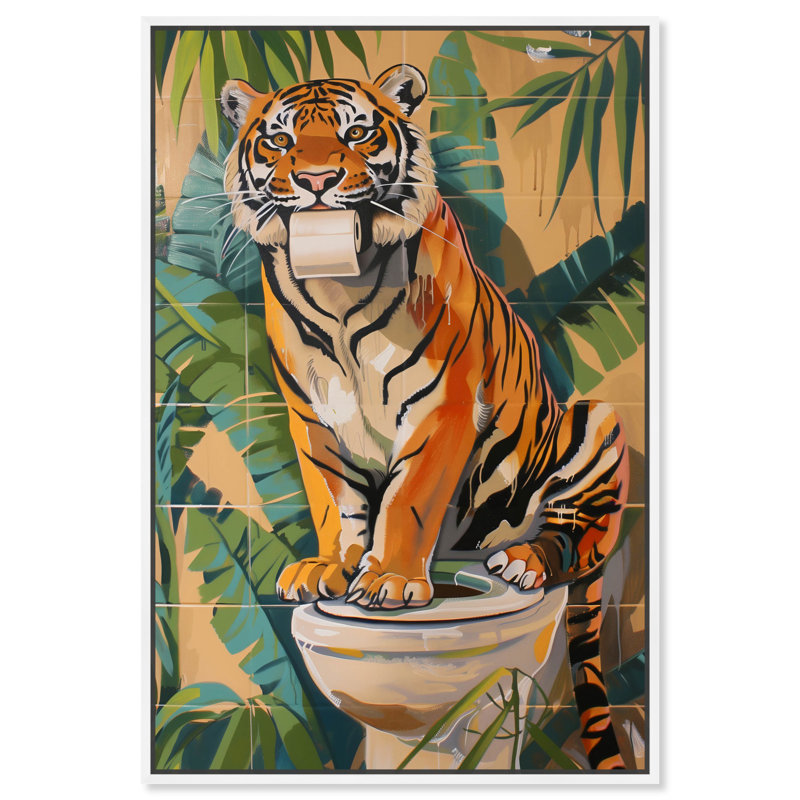 Toile de tigre, art de la salle de bain jungle par Art Remedy, Cadre blanc, H 46 po x l 31 po