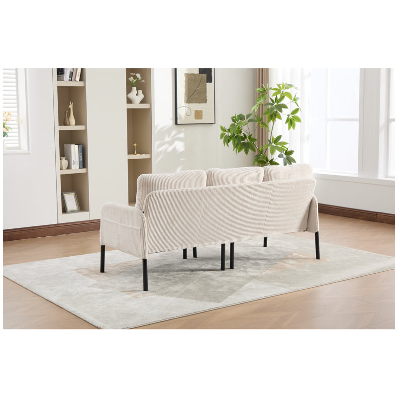 Causeuse surdimensionnée en velours côtelé beige avec poches latérales et pieds en métal United Can Win