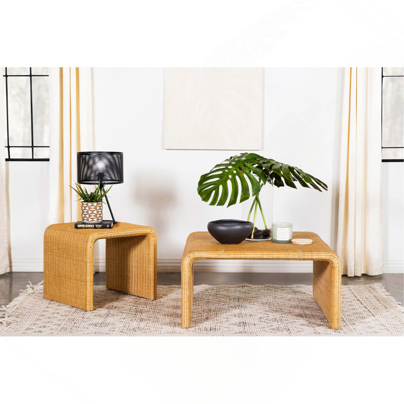 Table basse en rotin naturel tissé carré., Naturel