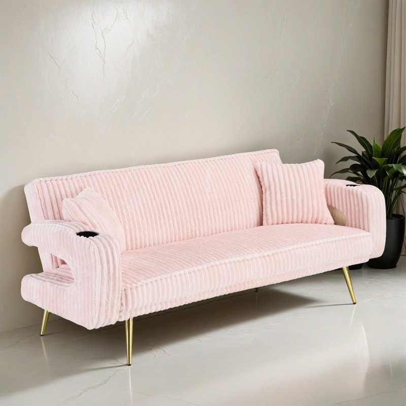 Canapé-lit inclinable convertible large de 74,02 po, Rose