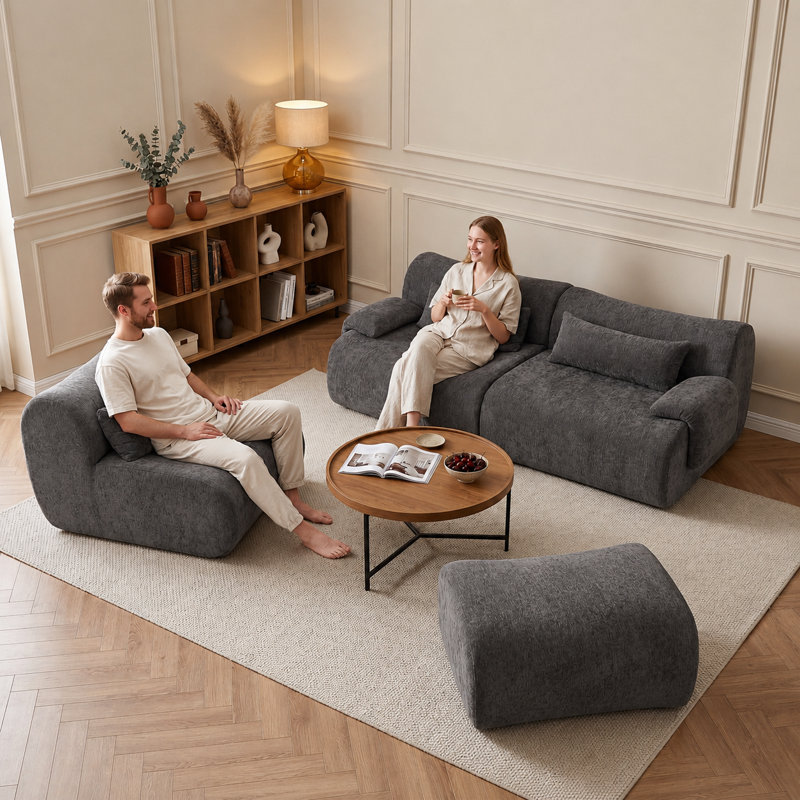Canapé sans siège de 117 po, accoudoirs incurvés 3 pièces de haute qualité, sans assemblage, Gris