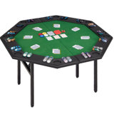 Foldable Poker Table, 8 Players Octagon Texas Holdem Poker Table With Chip Trays & Collapsible Legs, Folding Game Table For Casino Leisure Game, Blackjack, Easy Assembly, Green