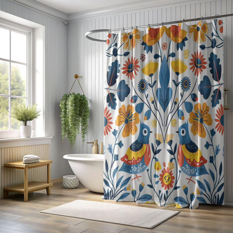 Rideau de douche Folk Blossom - Premium, H 74 po x l 71 po
