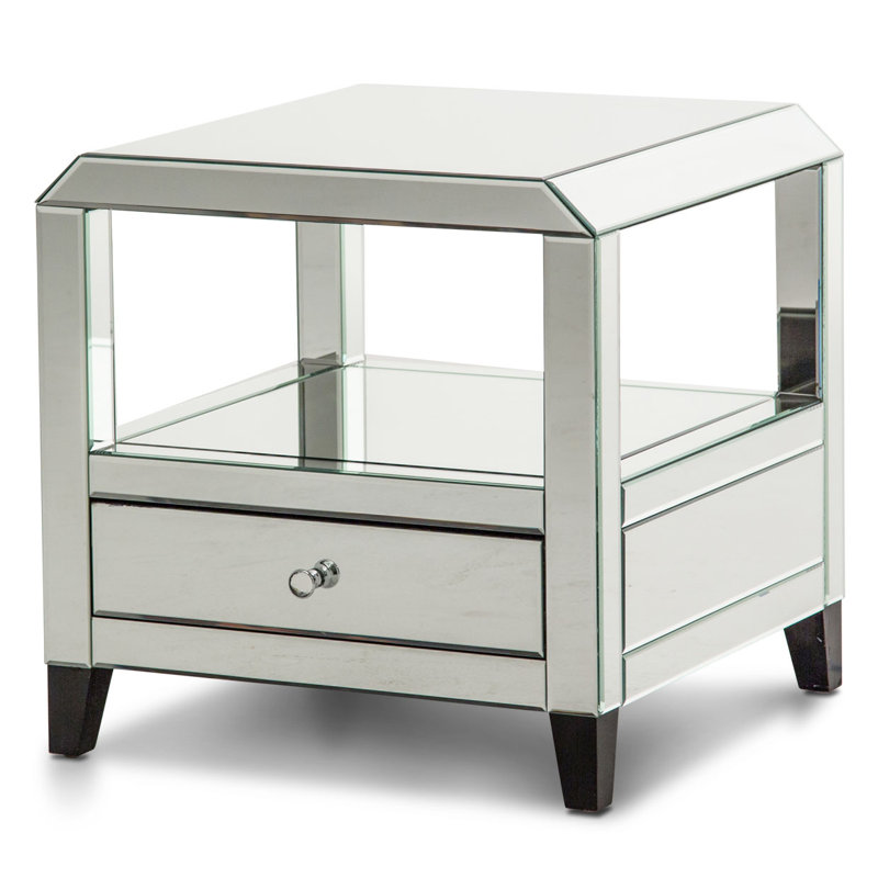 Montreal Mirrored Glass Top End Table with Storage