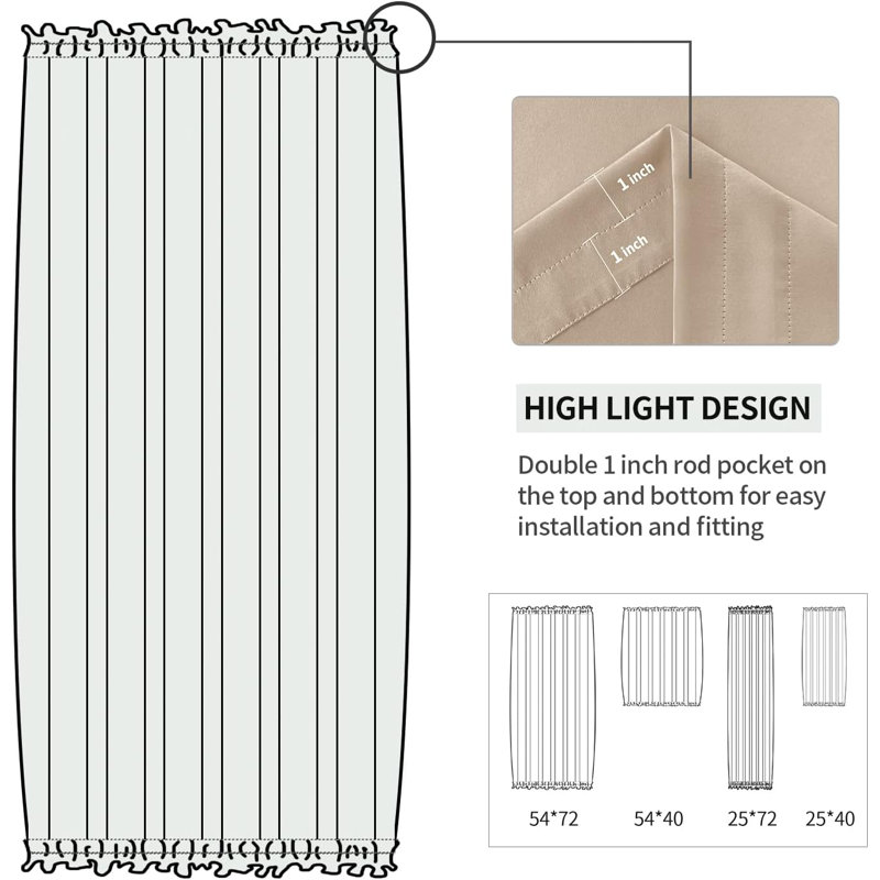 1 Panel French Door Curtains Rod Pocket Thermal Blackout Curtain with Tieback for Doors with Glass Window, Kitchen and Patio Doors for Privacy